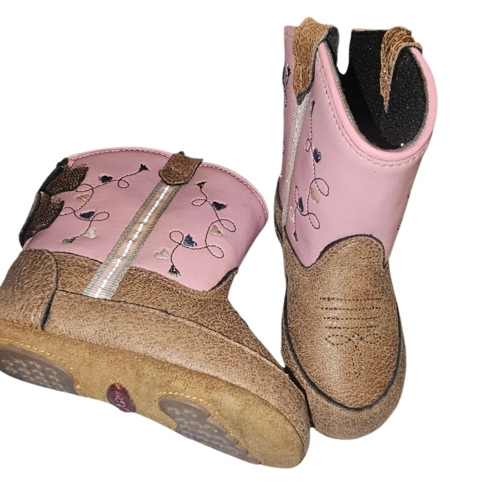 Old West Pink and Brown Embroidered Baby Western Booties